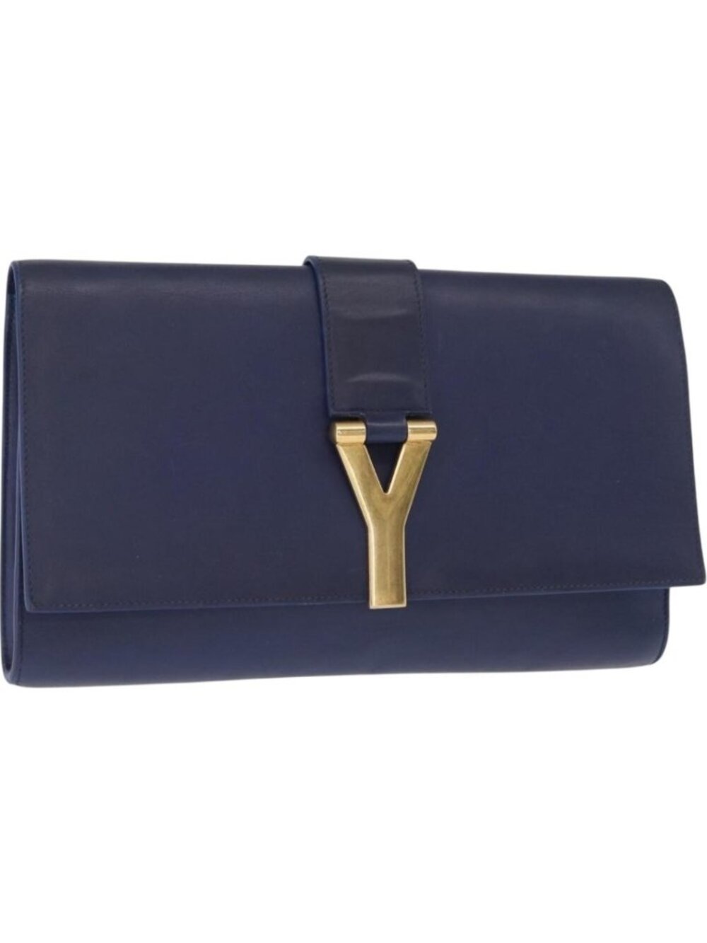 SAINT LAURENT Y line Clutch Bag Leather Blue Gold